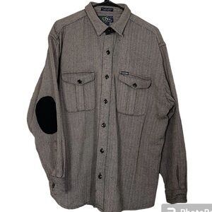 OSCC Shacket Leather Elbow Patches 100% Cotton Herringbone Brown & Tan Size XL